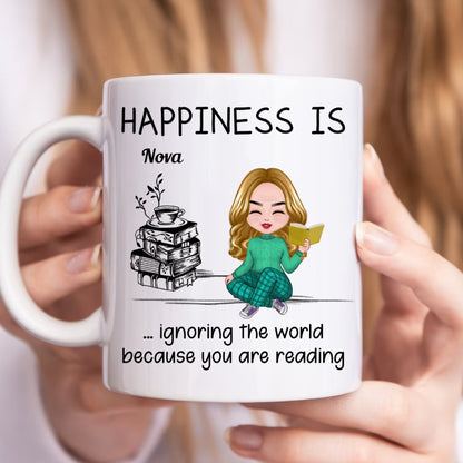 Besties - Happiness Is Ignoring The World Because You Are Reading - Personalized Mug - Makezbright Gifts