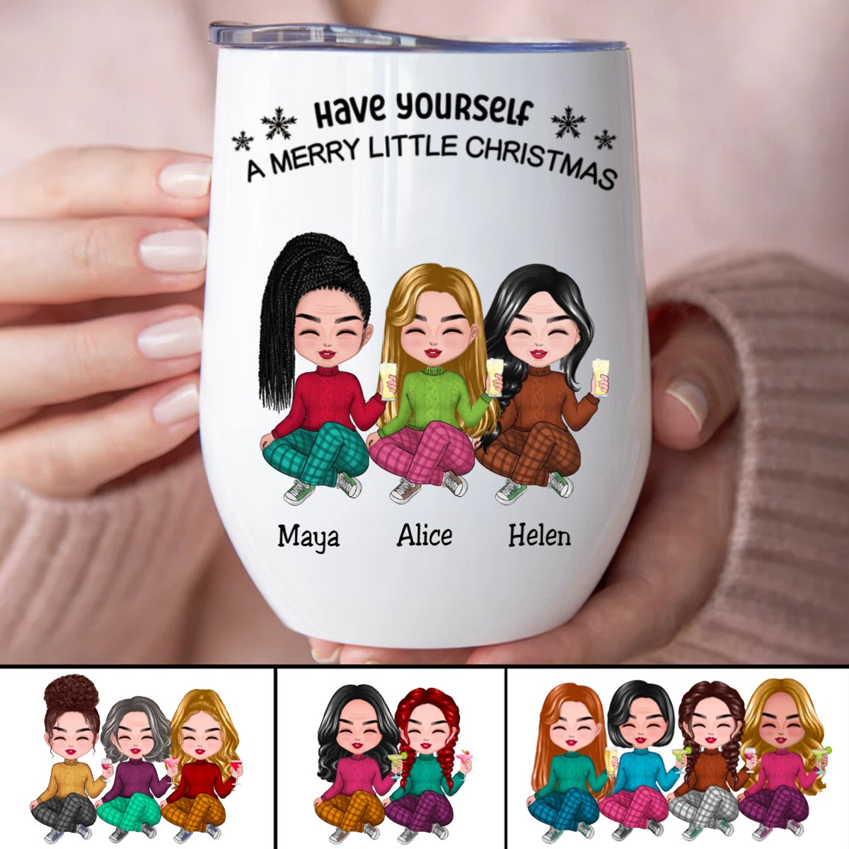 Besties - Have Yourself A Merry Little Christmas - Personalized Wine Tumbler - Makezbright Gifts