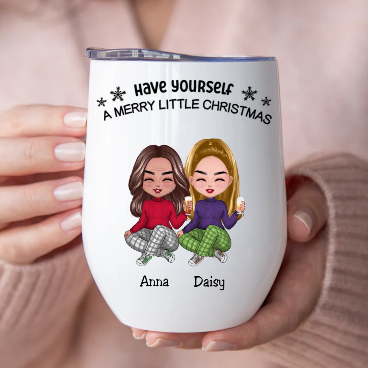 Besties - Have Yourself A Merry Little Christmas - Personalized Wine Tumbler - Makezbright Gifts