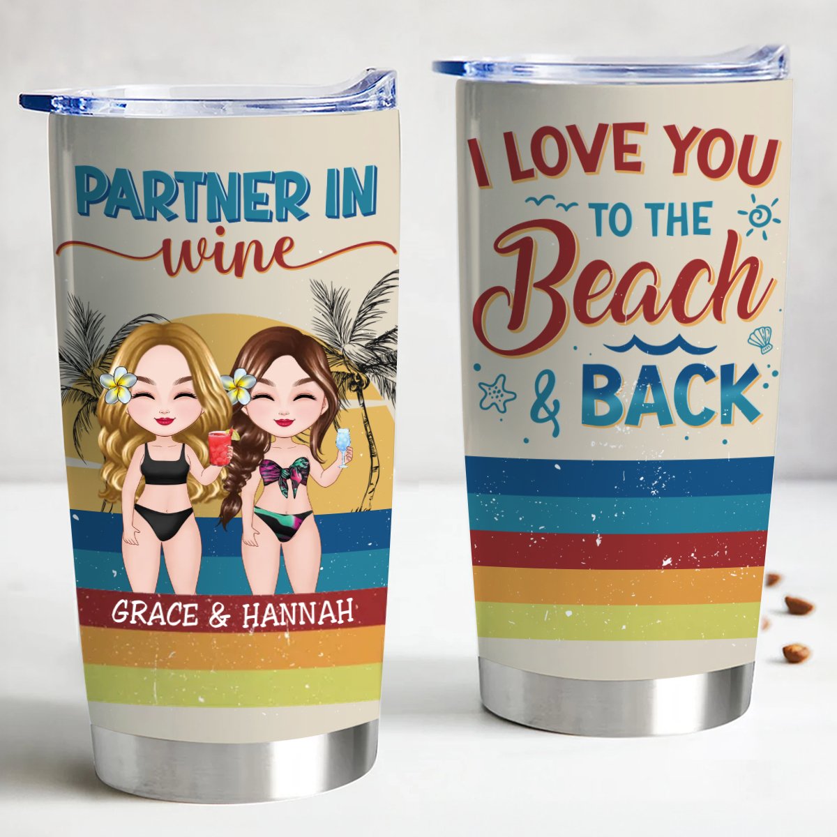 Besties - I Love You To The Beach And Back - Personalized Tumbler - Makezbright Gifts