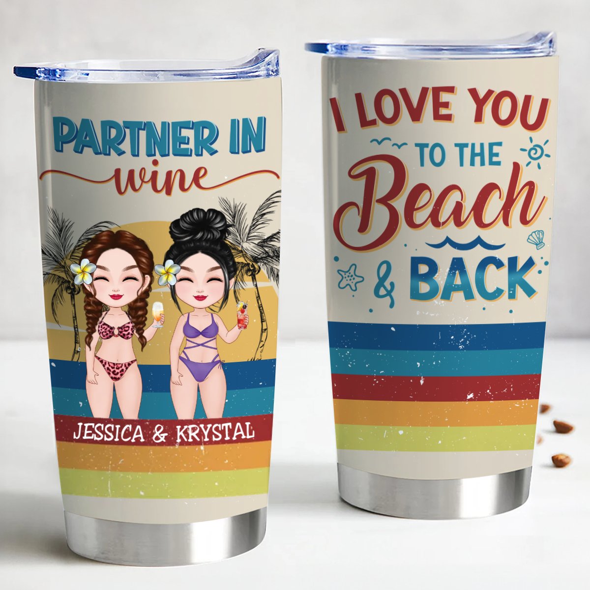 Besties - I Love You To The Beach And Back - Personalized Tumbler - Makezbright Gifts