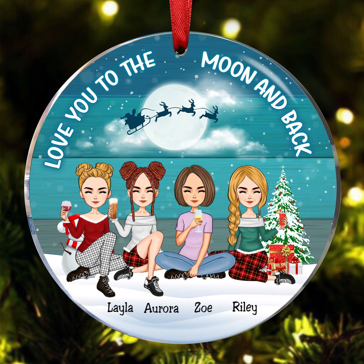 Besties - Love You To The Moon And Back - Personalized Circle Ornament - Makezbright Gifts