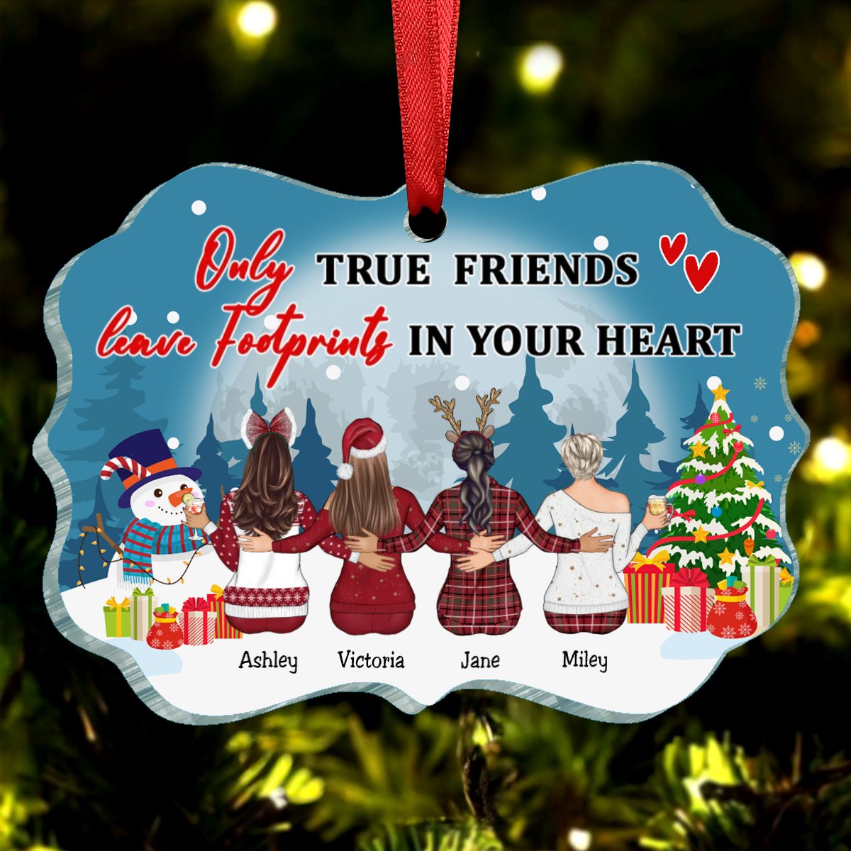 Besties - Only True Friends Leave Footprints In Your Heart - Personalized Christmas Ornament (LH) - Makezbright Gifts