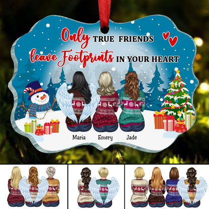 Besties - Only True Friends Leave Footprints In Your Heart - Personalized Christmas Ornament (NV) - Makezbright Gifts