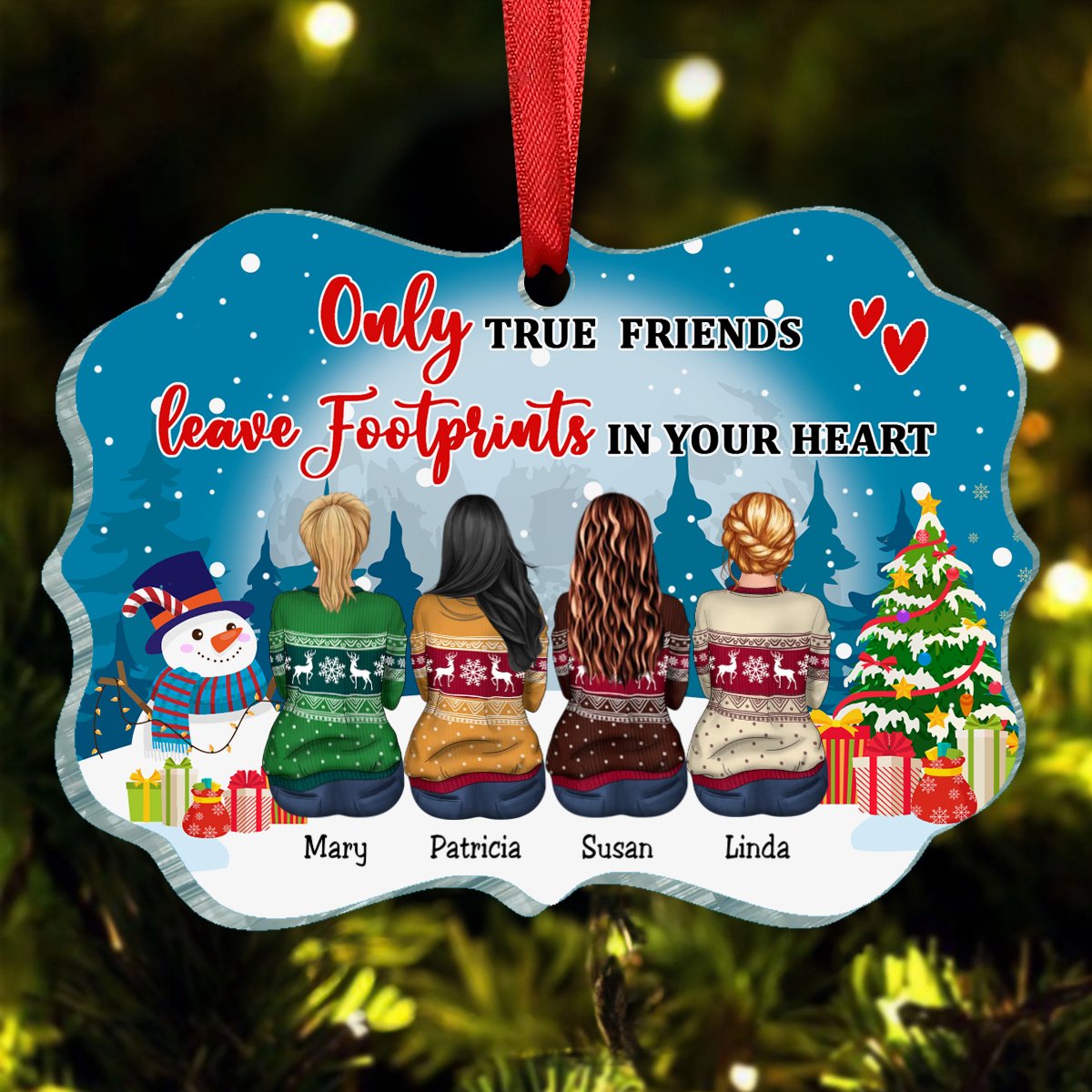 Besties - Only True Friends Leave Footprints In Your Heart - Personalized Christmas Ornament (NV) - Makezbright Gifts