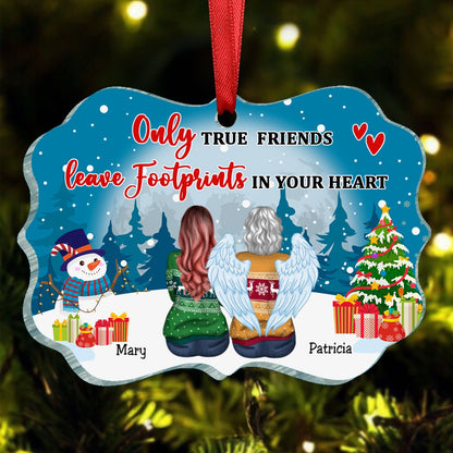 Besties - Only True Friends Leave Footprints In Your Heart - Personalized Christmas Ornament (NV) - Makezbright Gifts