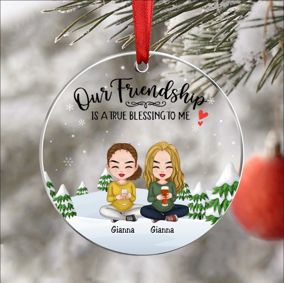 Besties - Our Friendship Is A True Blessing To Me - Personalized Transparent Ornament Ver 2 - Makezbright Gifts