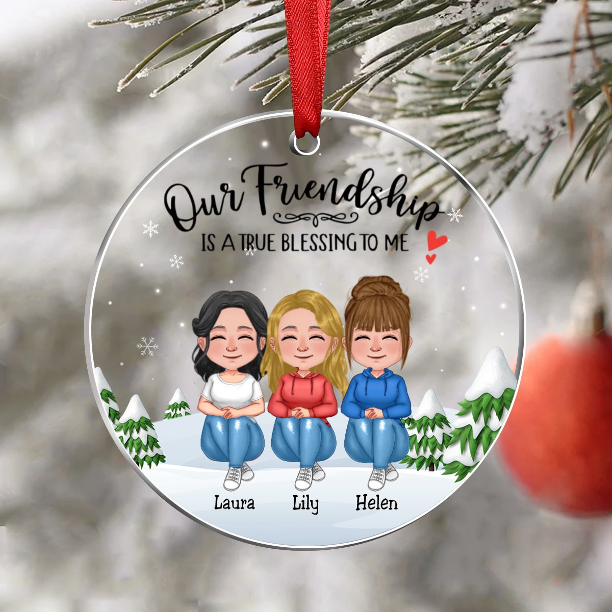 Besties - Our Friendship Is A True Blessing To Me - Personalized Transparent Ornament (Ver 4) - Makezbright Gifts