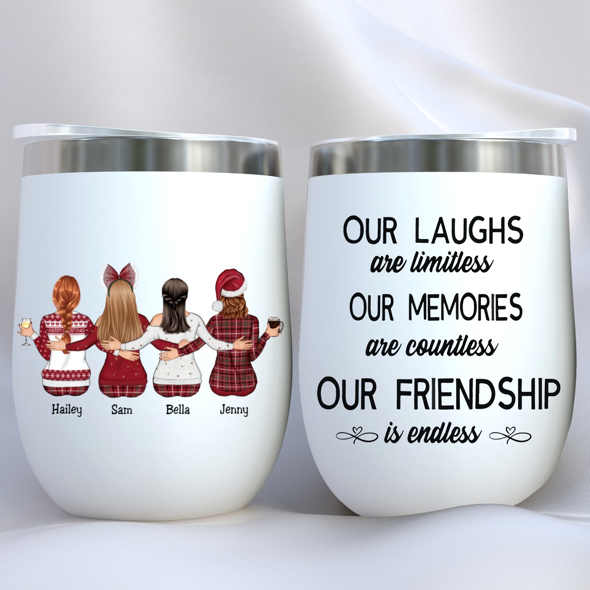 Besties - Our Laughs Are Limitless Our Memories Are Countless Our Friendship Is Endless - Personalized Wine Tumbler - Makezbright Gifts