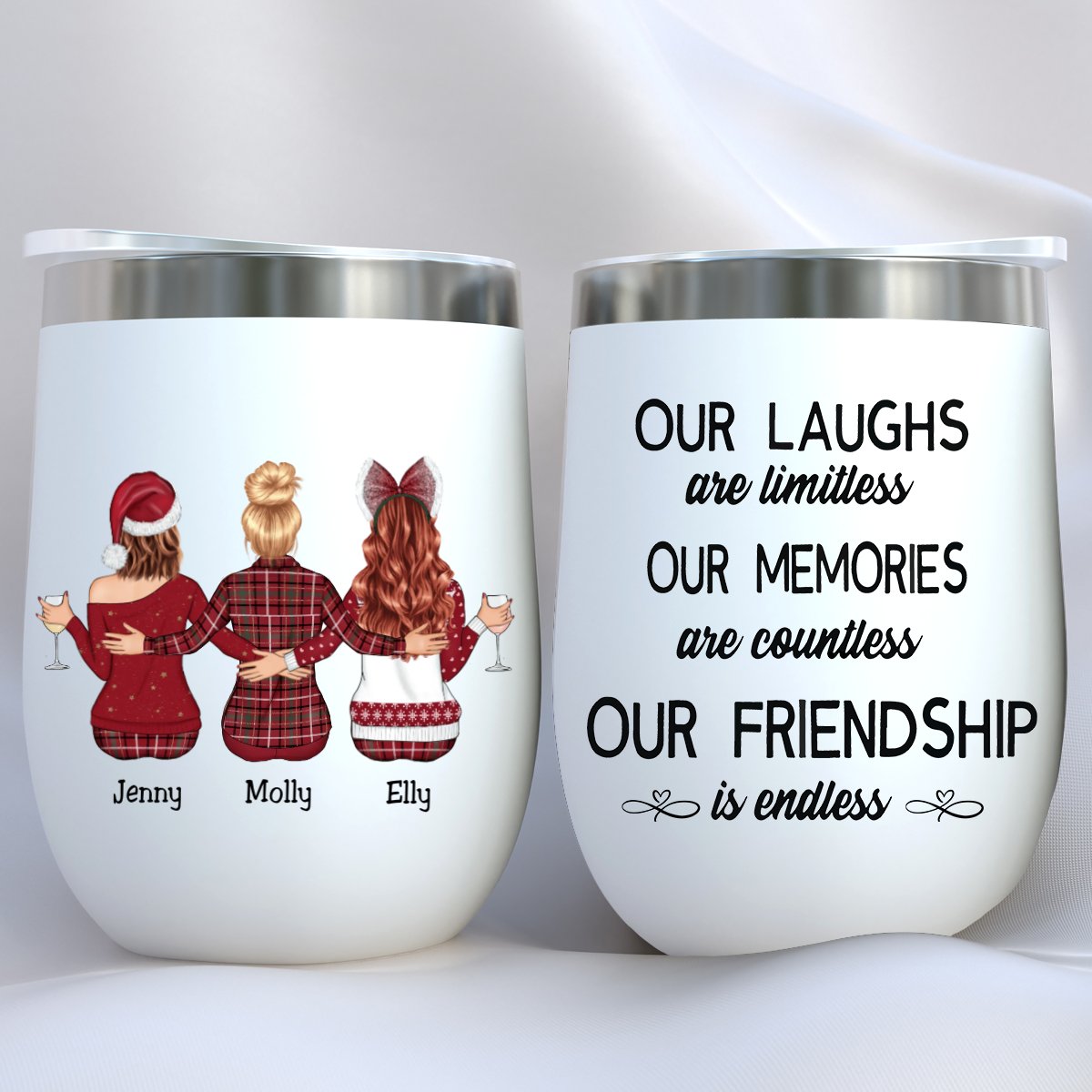 Besties - Our Laughs Are Limitless Our Memories Are Countless Our Friendship Is Endless - Personalized Wine Tumbler - Makezbright Gifts