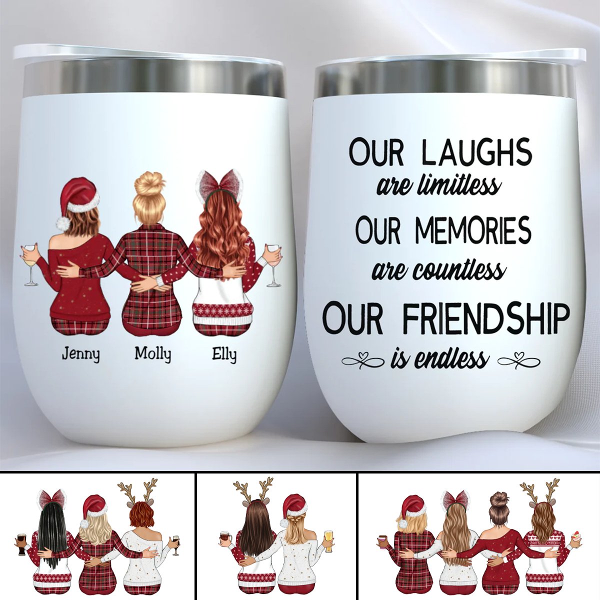 Besties - Our Laughs Are Limitless Our Memories Are Countless Our Friendship Is Endless - Personalized Wine Tumbler - Makezbright Gifts