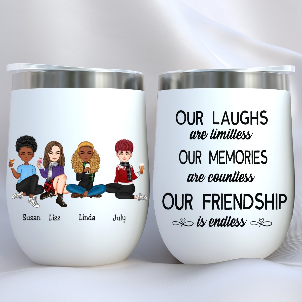 Besties - Our Laughs Are Limitless Our Memories Are Countless Our Friendship Is Endless - Personalized Wine Tumbler (QH) - Makezbright Gifts