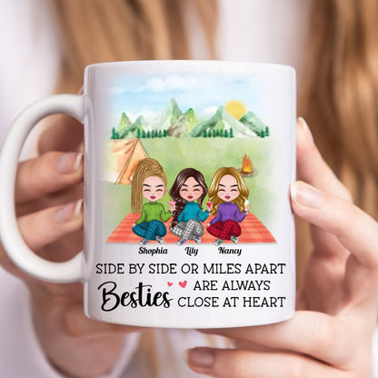 Besties - Side By Side Or Miles Apart Besties Are Always Close At Heart - Personalized Mug - Makezbright Gifts