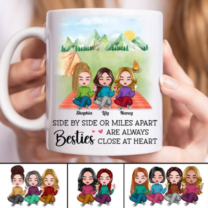 Besties - Side By Side Or Miles Apart Besties Are Always Close At Heart - Personalized Mug - Makezbright Gifts