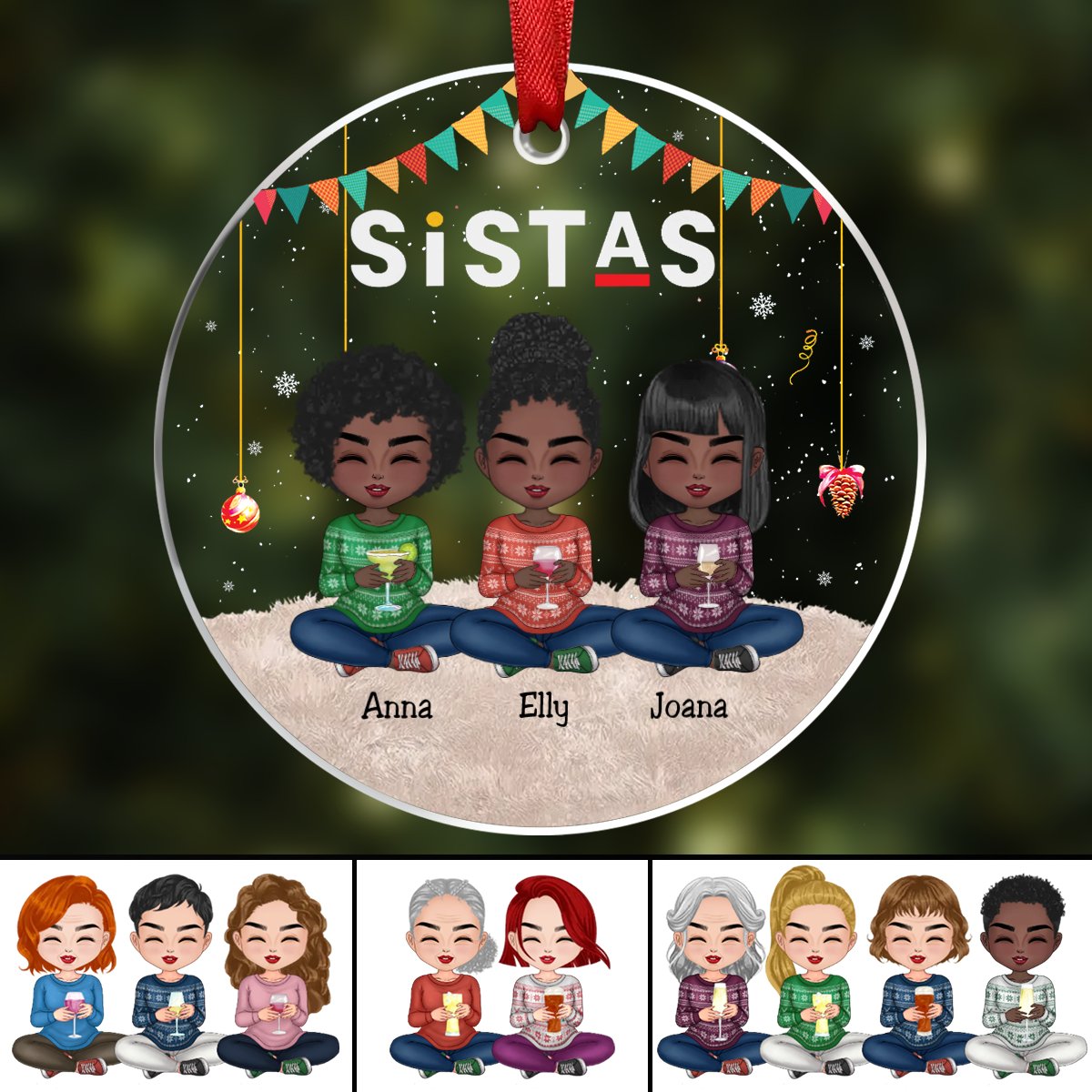 Besties - Sistas Forever - Personalized Transparent Ornament - Makezbright Gifts