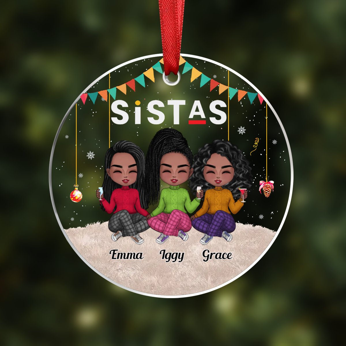 Besties - Sistas Forever - Personalized Transparent Ornament (Ver 2) - Makezbright Gifts