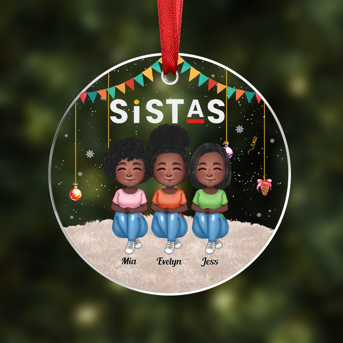 Besties - Sistas Forever - Personalized Transparent Ornament (Ver 3) - Makezbright Gifts