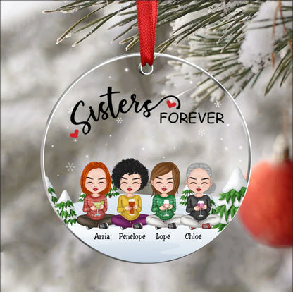 Besties - Sisters Forever - Personalized Transparent Ornament Ver 2 - Makezbright Gifts