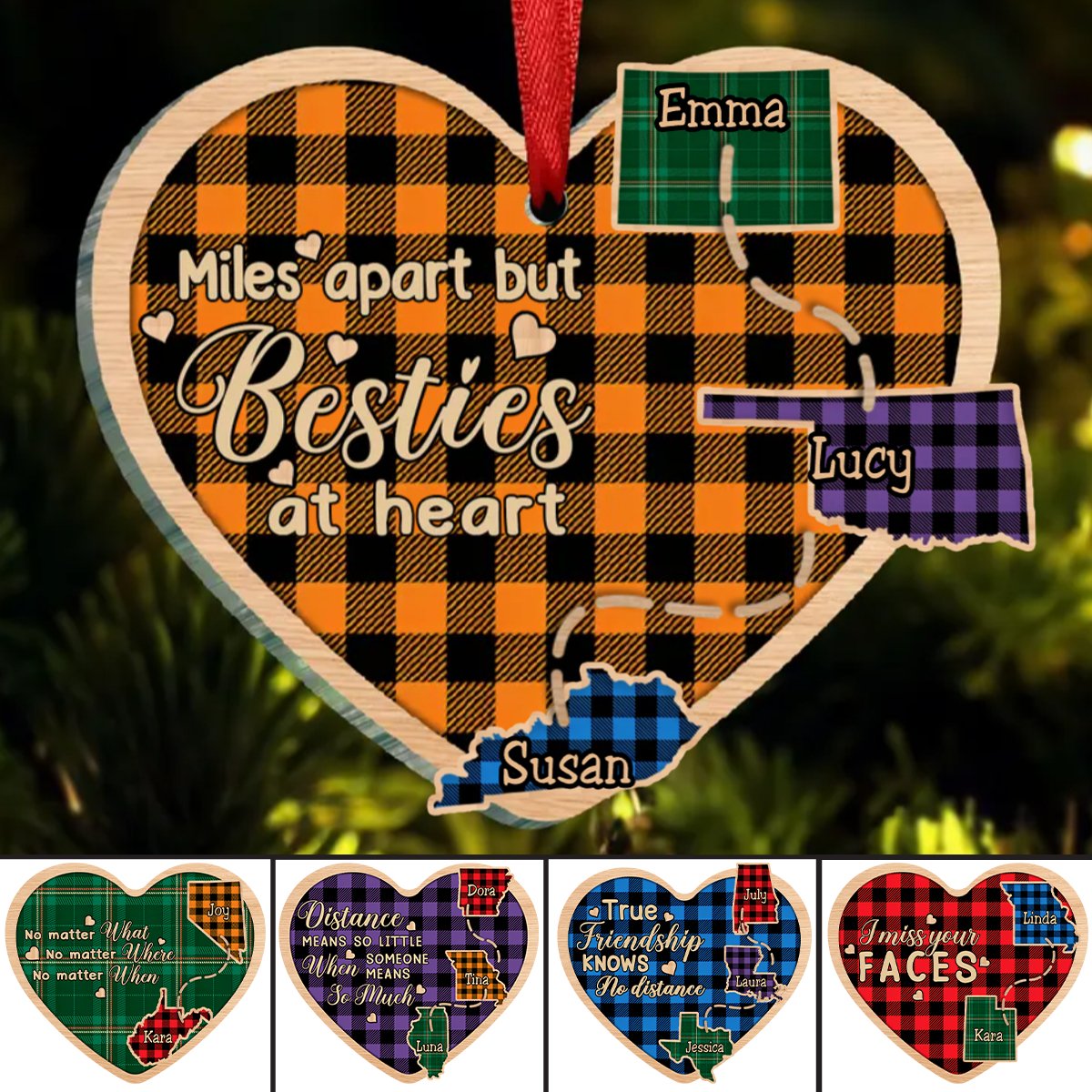 Besties - States Miles Apart But Besties At Heart - Personalized Acrylic Ornament - Makezbright Gifts