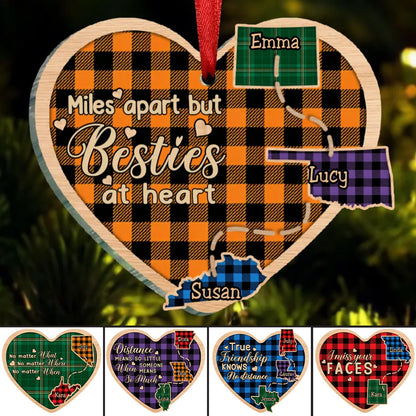 Besties - States Miles Apart But Besties At Heart - Personalized Acrylic Ornament - Makezbright Gifts