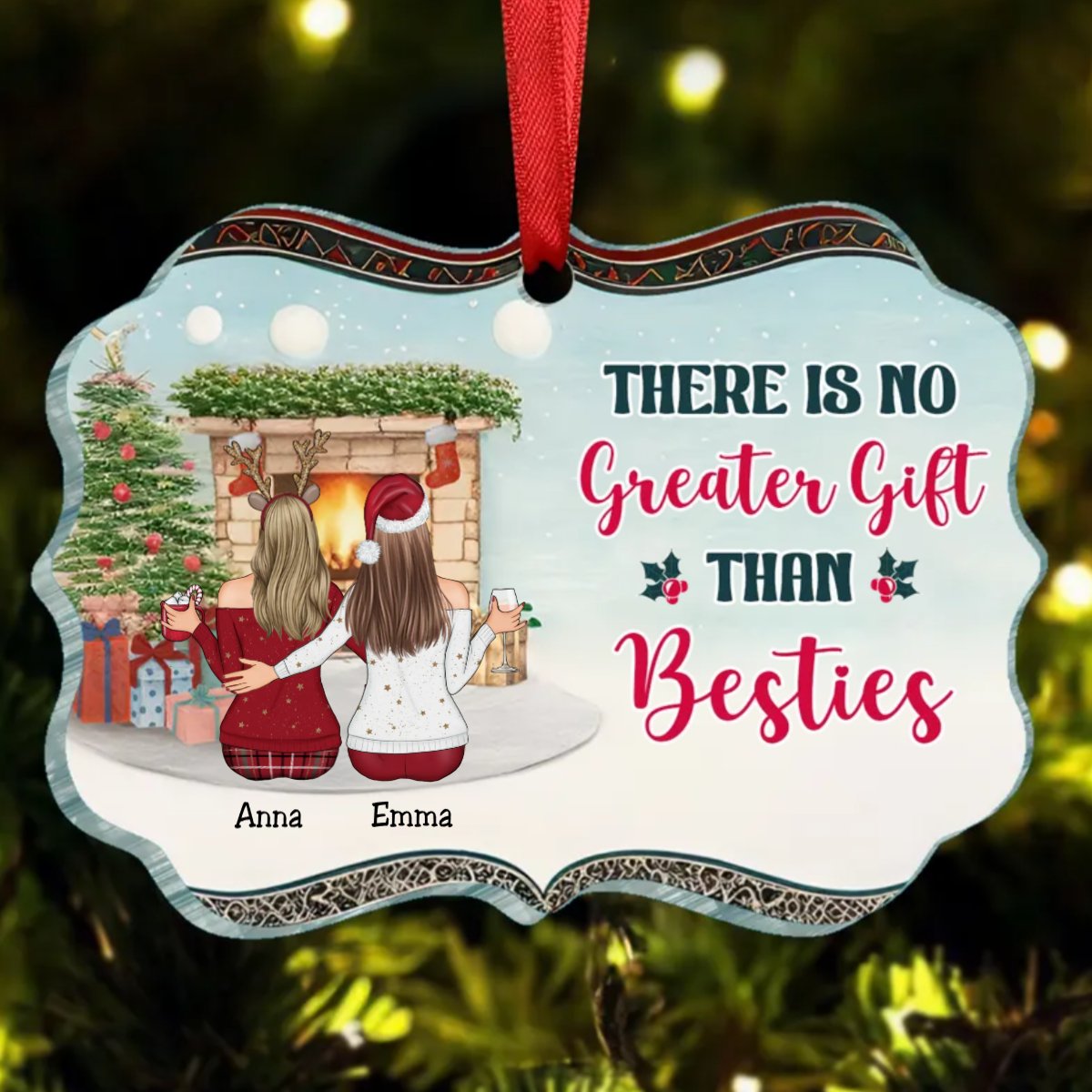 Besties - There Is No Greater Gift Than Friendship - Personalized Acrylic Ornament - Makezbright Gifts