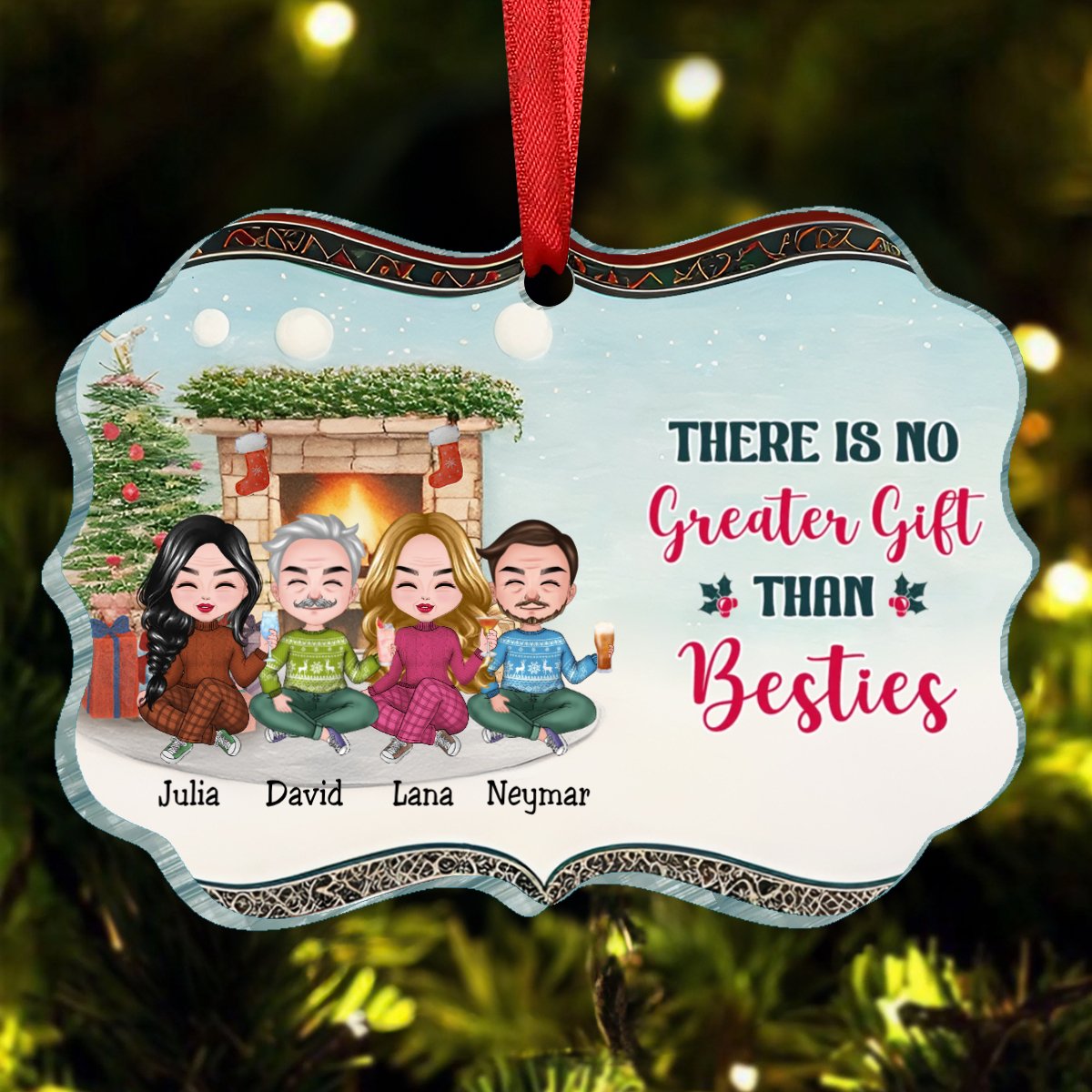 Besties - There Is No Greater Gift Than Friendship - Personalized Acrylic Ornament - Makezbright Gifts