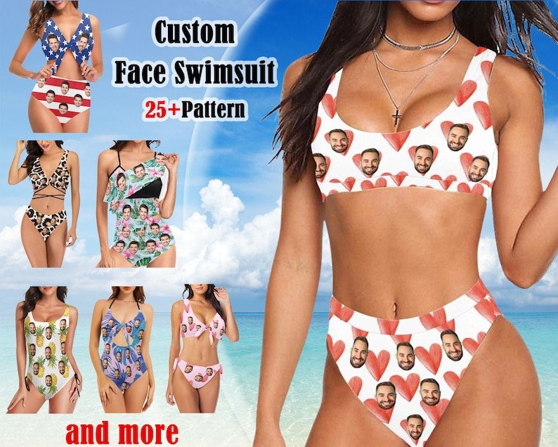 Bikini - Personalized Women's Swimsuit With Funny Faces And Patterns - Personalized Bikini Swimsuit - Makezbright Gifts