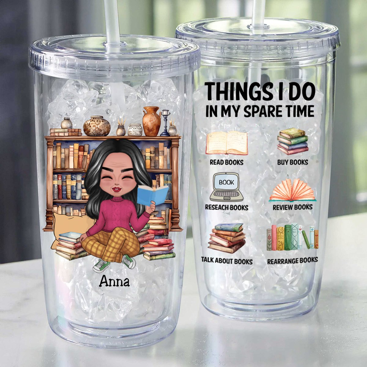 Book Lovers - Things I Do In My Spare Time - Personalized Acrylic Insulated Tumbler - Makezbright Gifts