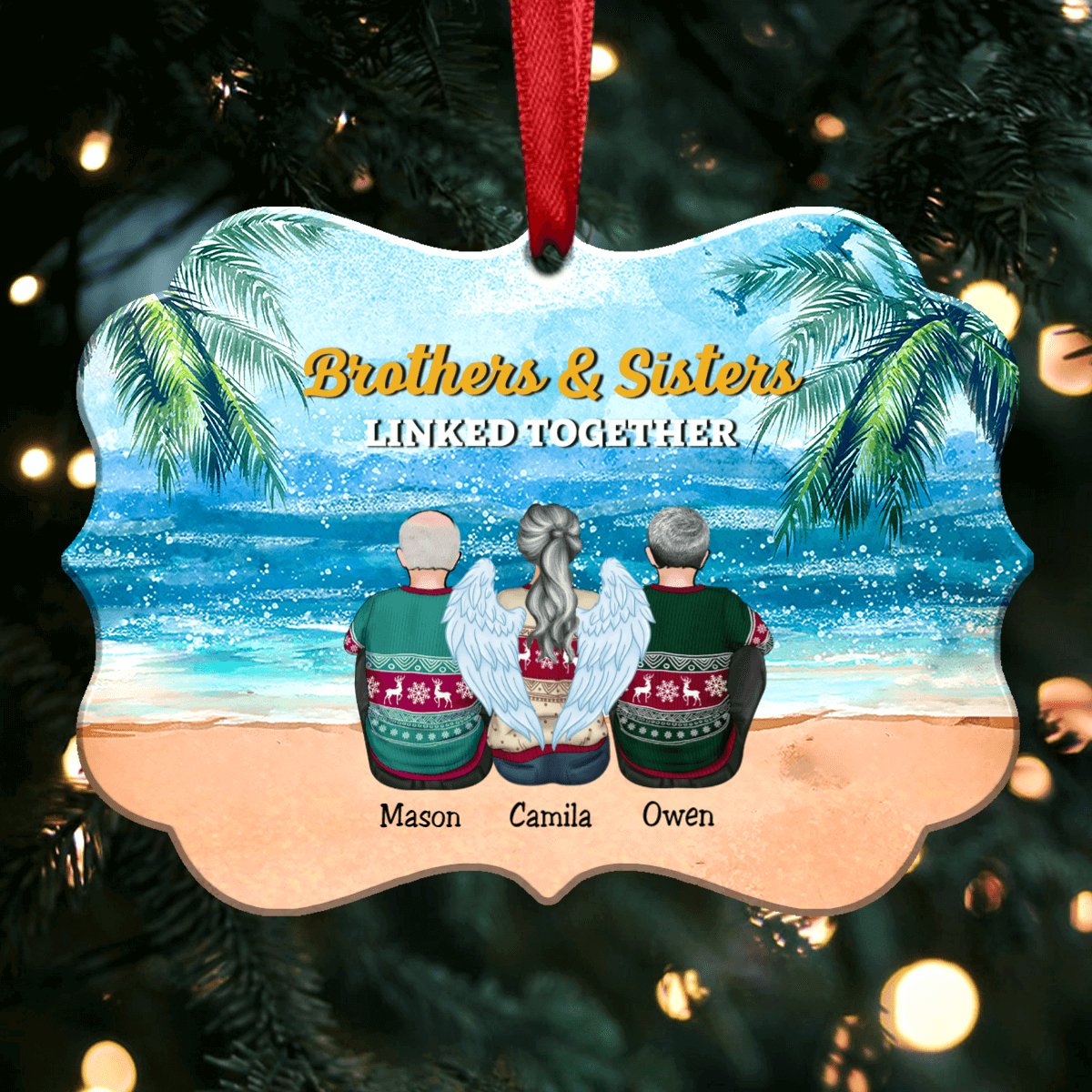 Brothers And Sisters Linked Together - Personalized Christmas Ornament (S1L) - Makezbright Gifts