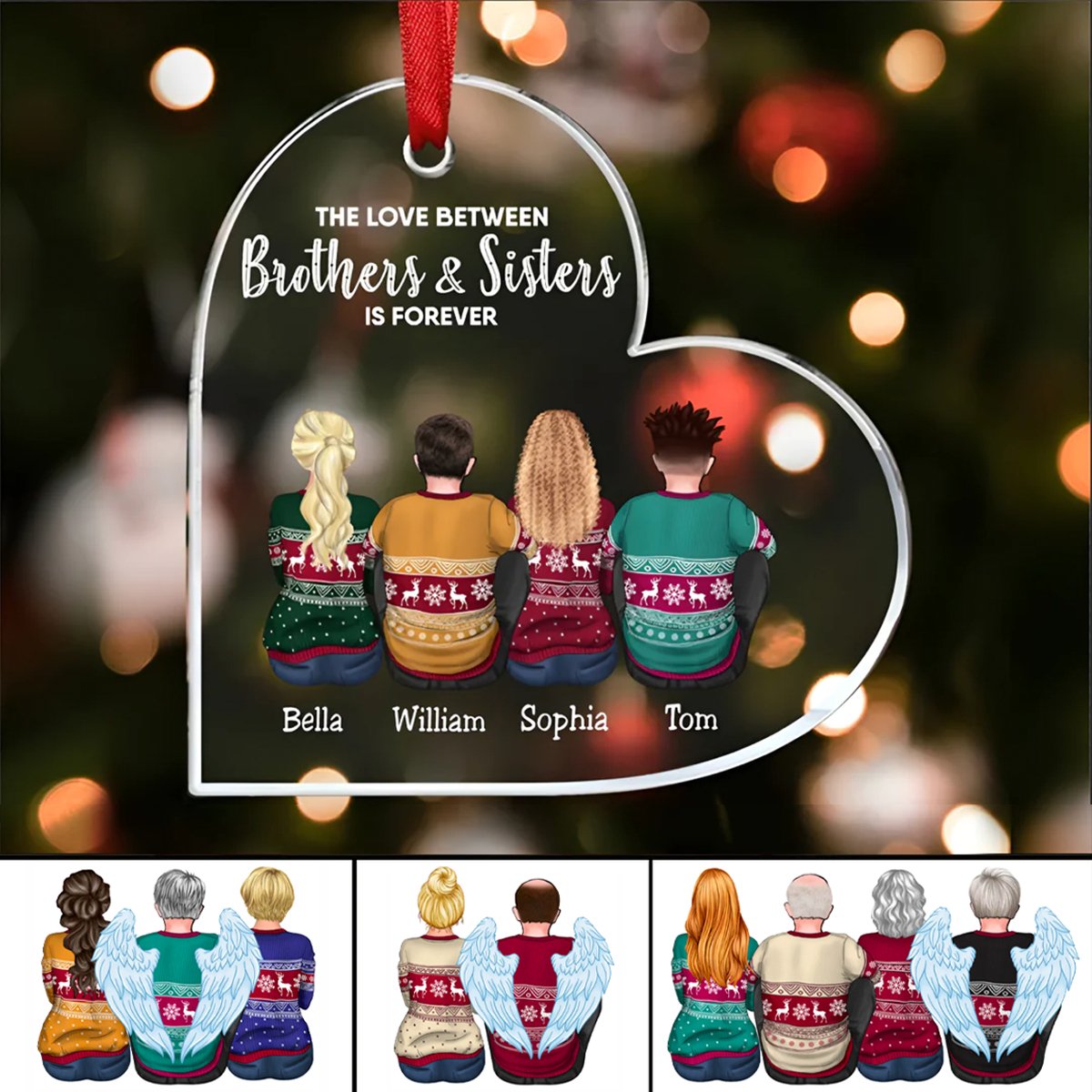 Brothers And Sisters - The Love Between Brothers And Sisters Is Forever - Personalized Heart Ornament - Makezbright Gifts