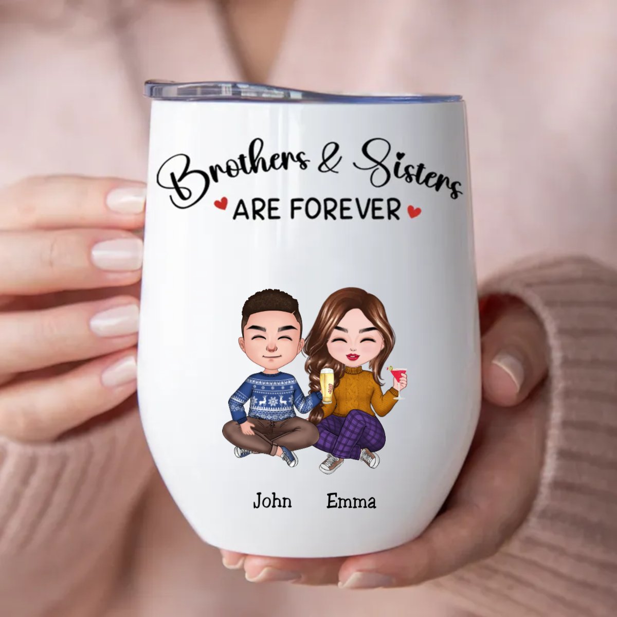 Brothers & Sisters - Brothers & Sisters Are Forever - Personalized Wine Tumbler - Makezbright Gifts