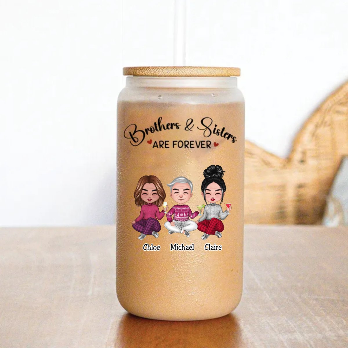 Brothers & Sisters - Brothers & Sisters Forever - Personalize Glass Can (AA) - Makezbright Gifts