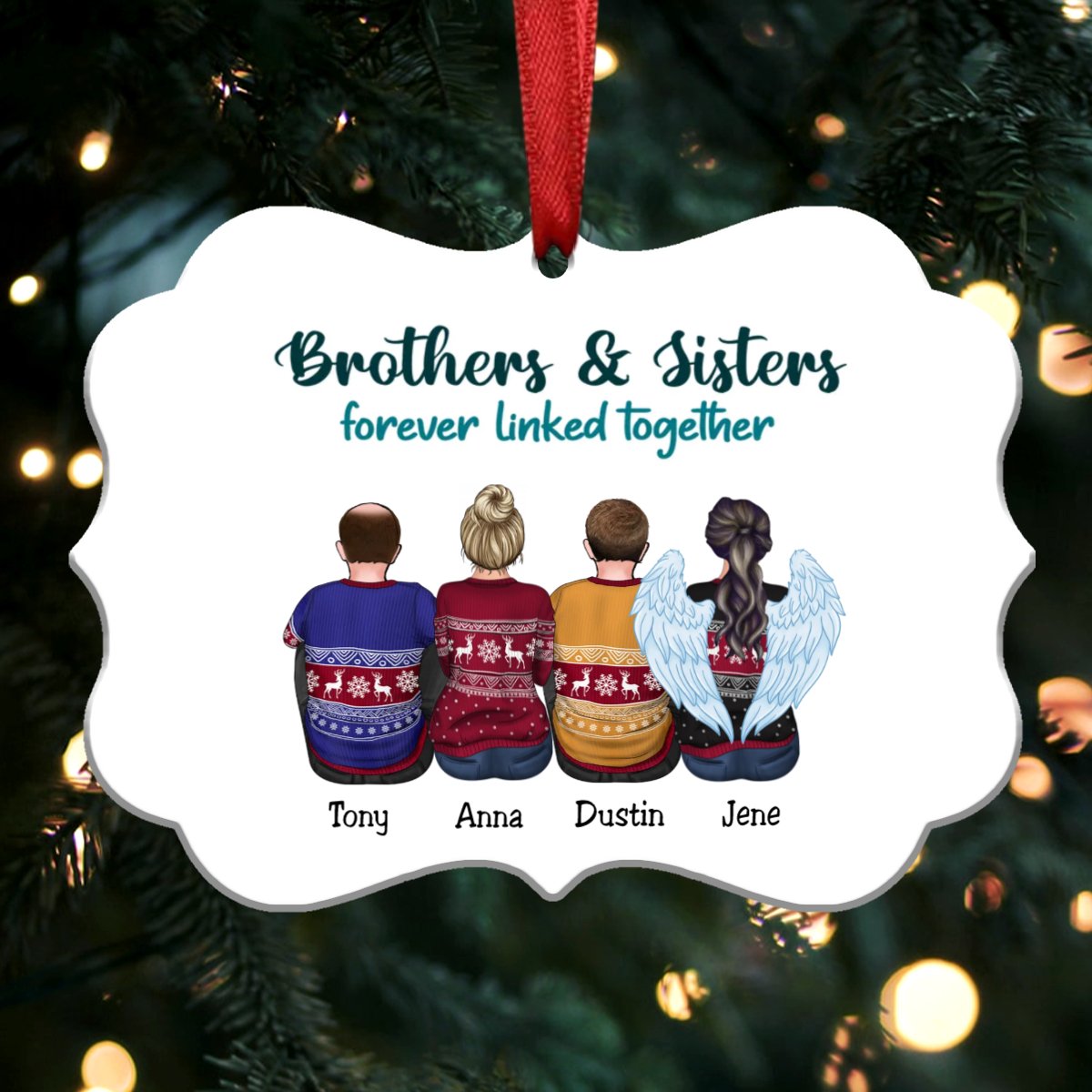 Brothers & Sisters Forever Linked Together - Personalized Christmas Ornament (White) - Makezbright Gifts