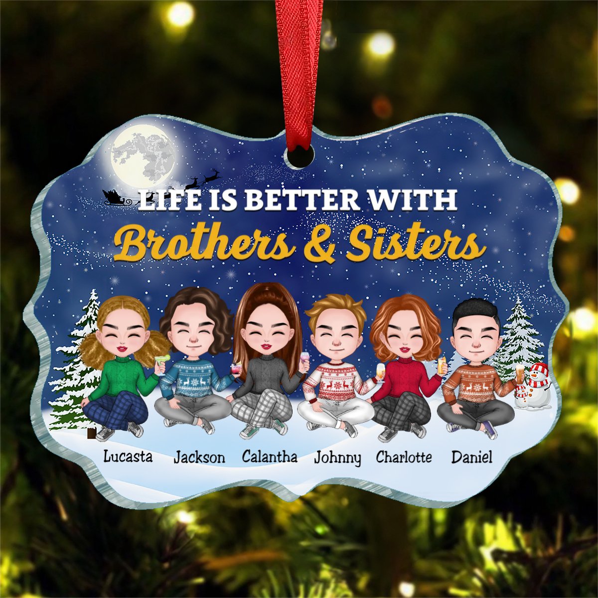 Brothers & Sisters - Life Is Better With Brothers & Sisters - Personalized Acrylic Ornament - Makezbright Gifts