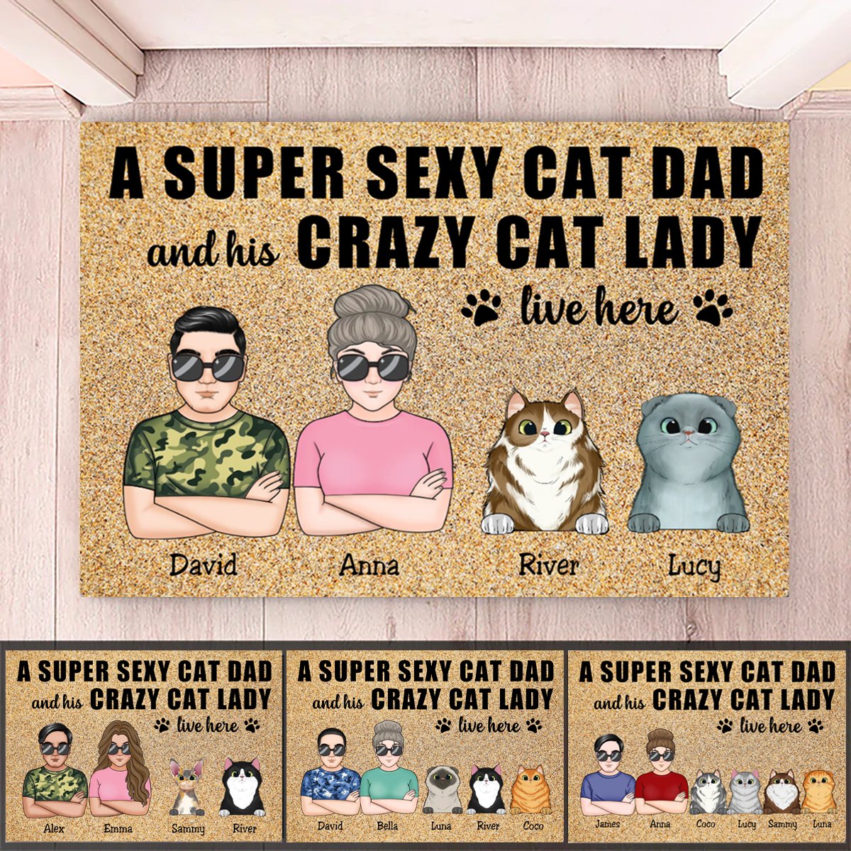 Cat Lovers - A Super Sexy Cat Dad And His Crazy Cat Lady Live Here - Personalized Doormat - Makezbright Gifts