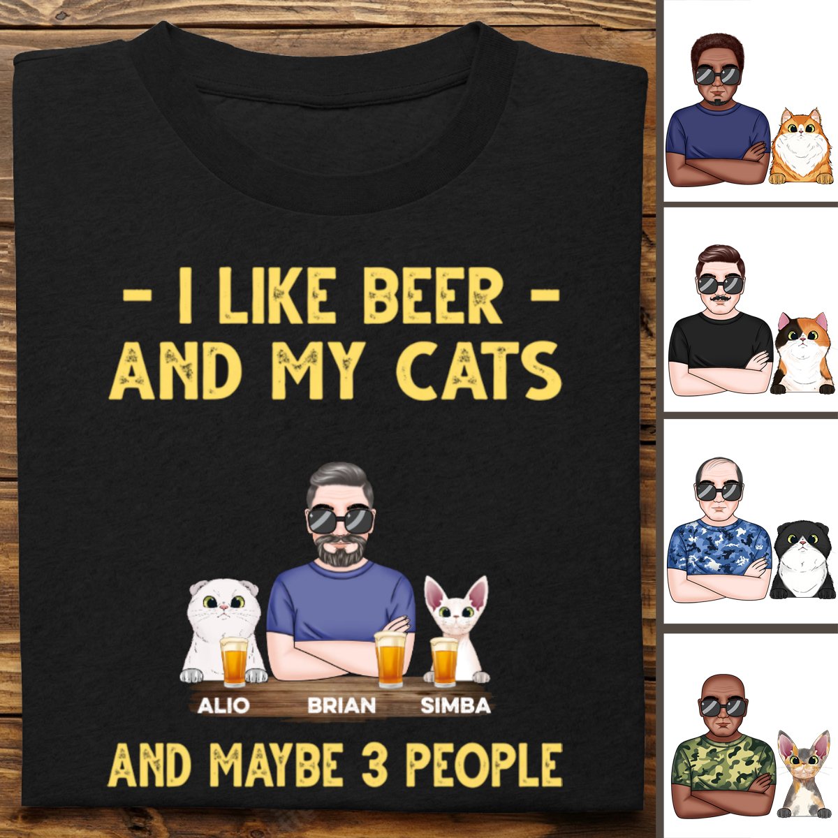 Cat Lovers - Cat Dad Beer Fluffy Cats - Personalized T - shirt - Makezbright Gifts