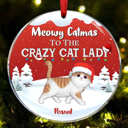 Cat Lovers - Christmas Walking In A Winter Wonderland Meowy Catmas - Personalized Circle Ornament - Makezbright Gifts