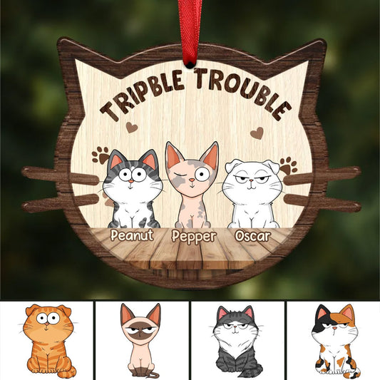 Cat Lovers - Double Trouble Funny Cat - Personalized Ornament - Makezbright Gifts