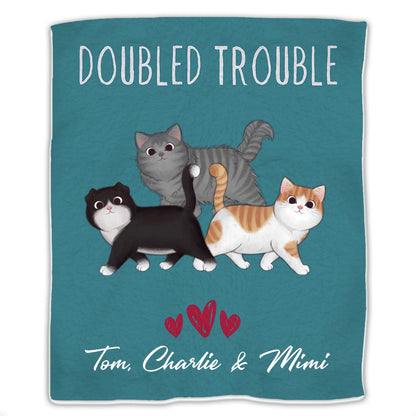 Cat Lovers - Double Trouble - Personalized Blanket - Makezbright Gifts