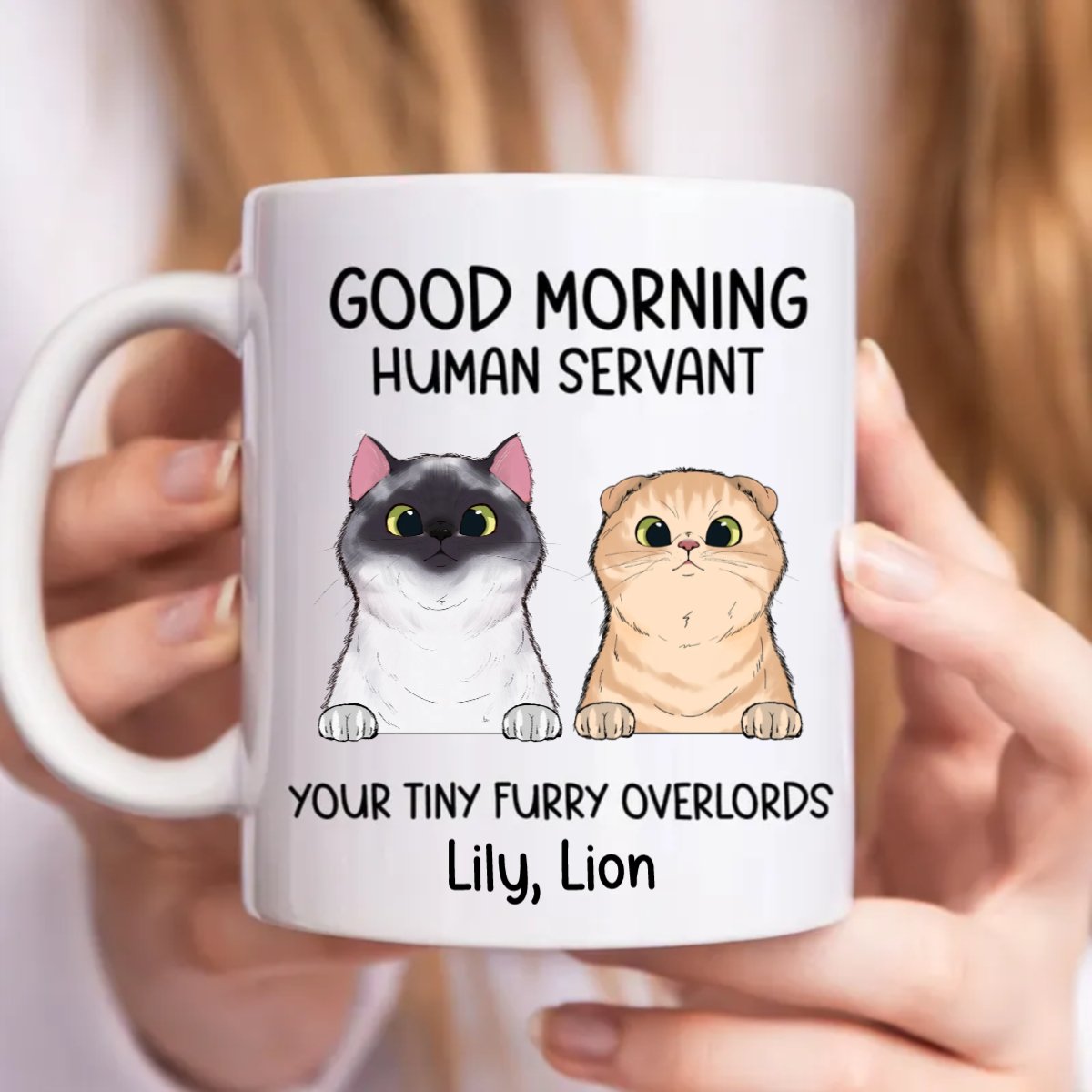 Cat Lovers - Good Morning Human Servant - Personalized Mug - Makezbright Gifts