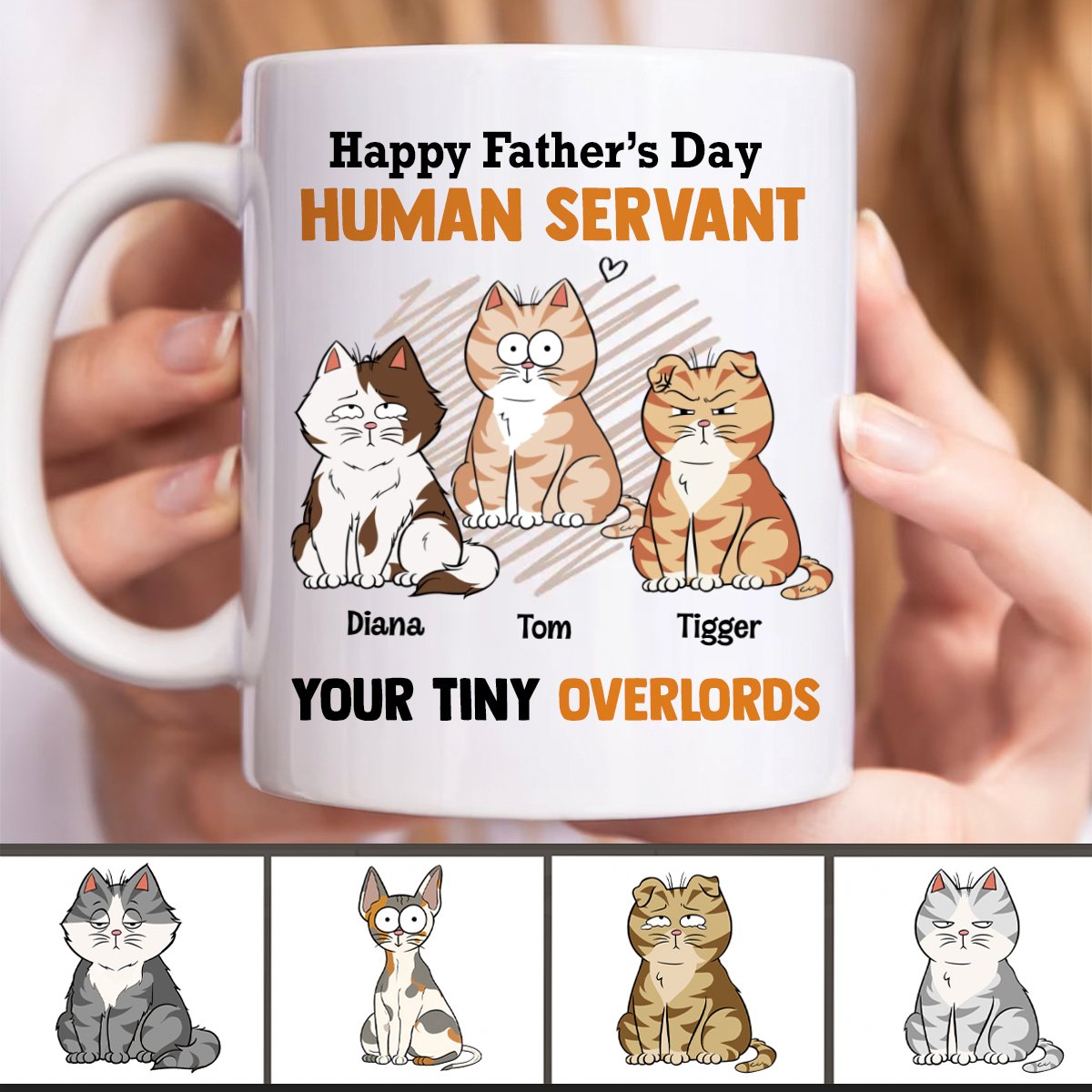 Cat Lovers - Happy Father's Day Human Servant Your Tiny Overlords - Personalized Mug - Makezbright Gifts