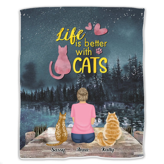 Cat Lovers - Life Is Better With Cats - Personalized Blanket - Makezbright Gifts