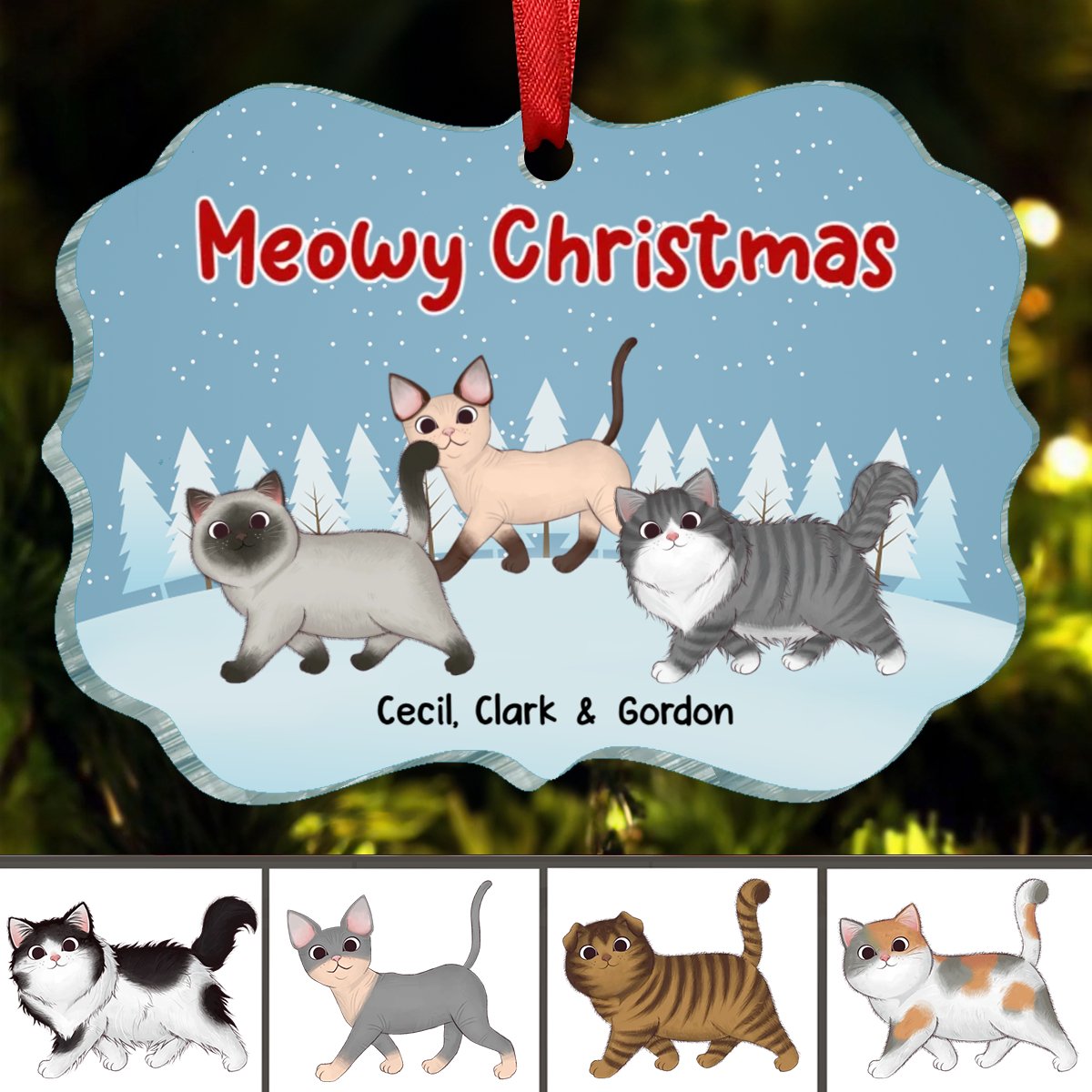 Cat Lovers - Meowy Christmas - Personalized Acrylic Ornament - Makezbright Gifts