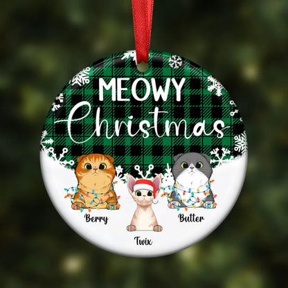 Cat Lovers - Meowy Christmas - Personalized Ornament (Green) - Makezbright Gifts