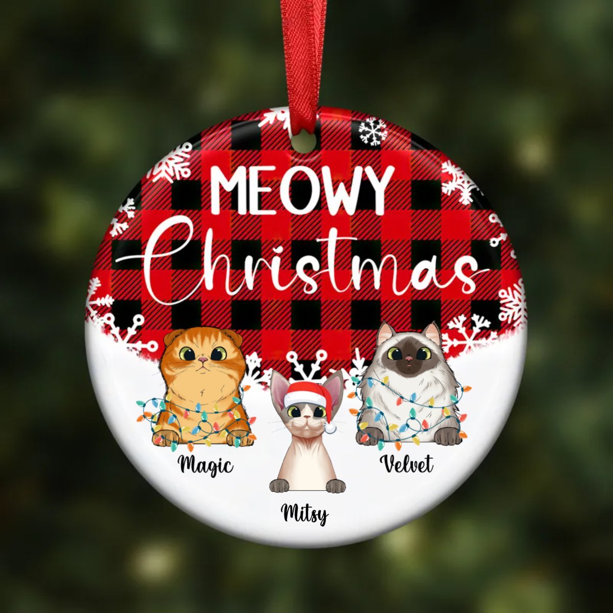 Cat Lovers - Meowy Christmas - Personalized Ornament (Red) - Makezbright Gifts