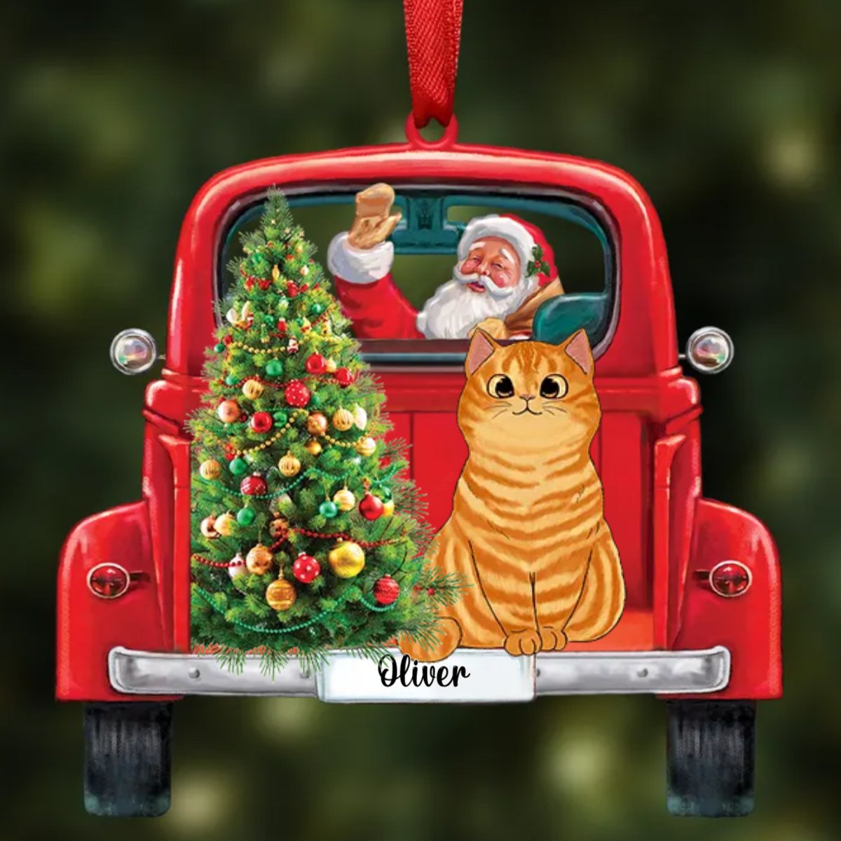 Cat Lovers - Santa & Cat Christmas - Personalized Car Ornament - Makezbright Gifts