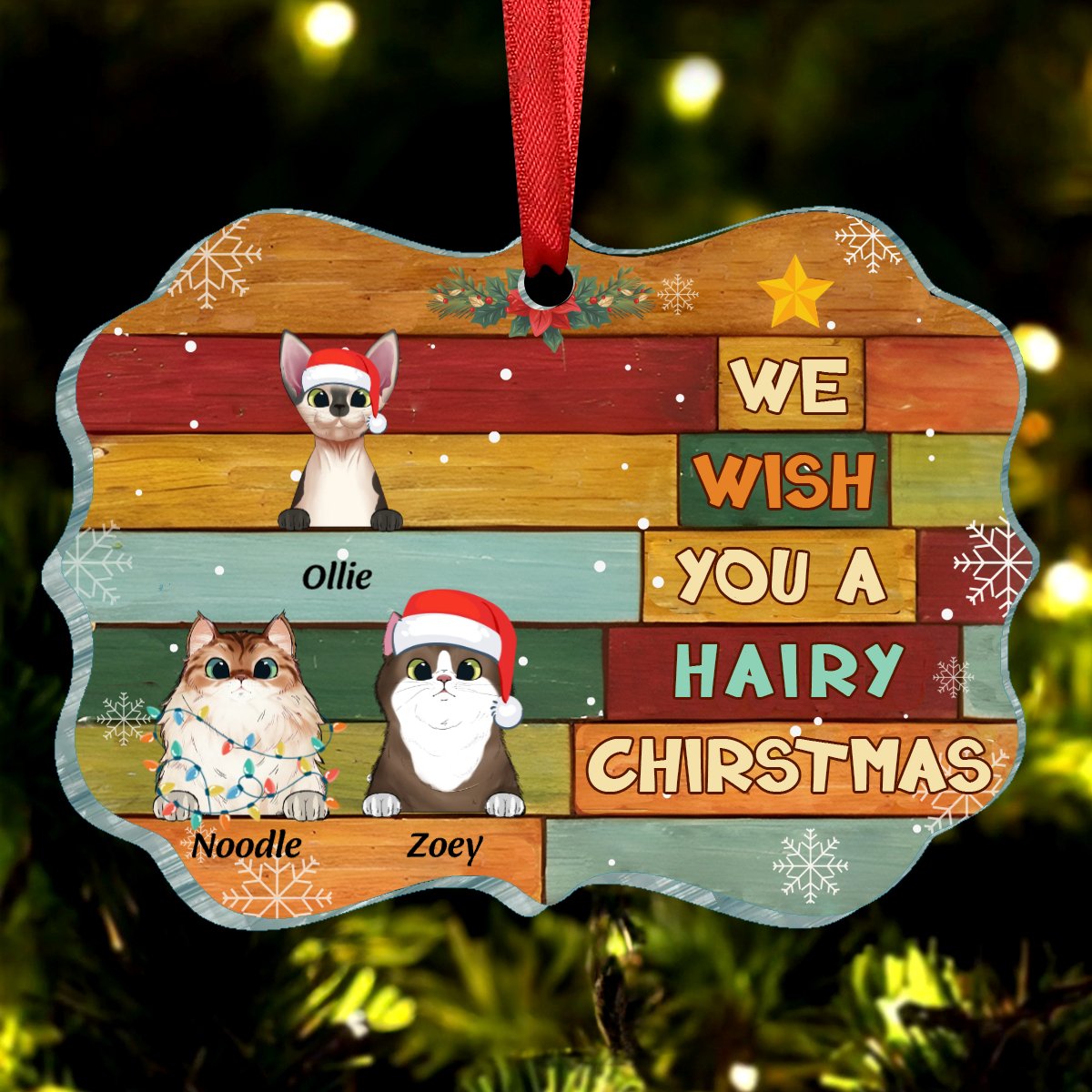 Cat Lovers - We Wish You A Hairy Christmas - Personalized Christmas Ornament (LH) - Makezbright Gifts