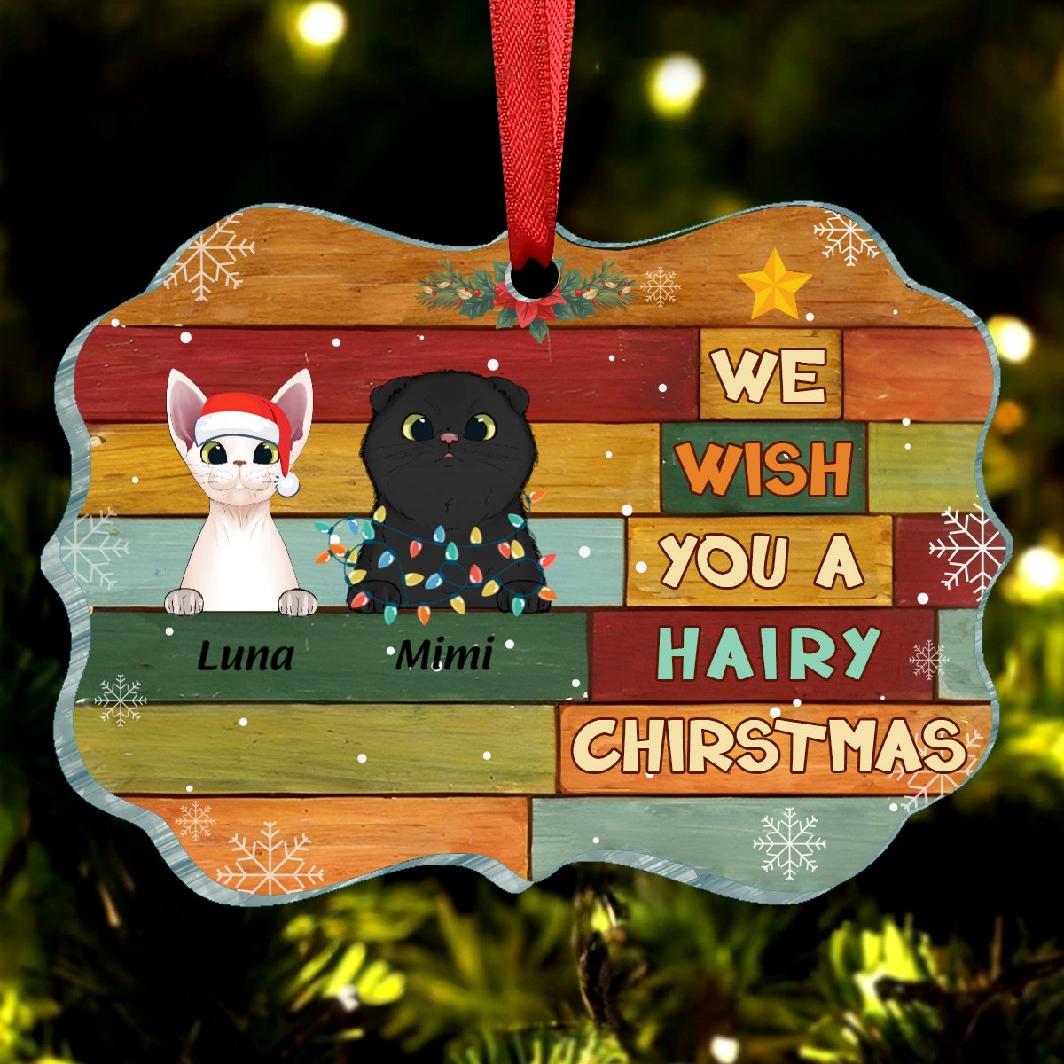 Cat Lovers - We Wish You A Hairy Christmas - Personalized Christmas Ornament (LH) - Makezbright Gifts