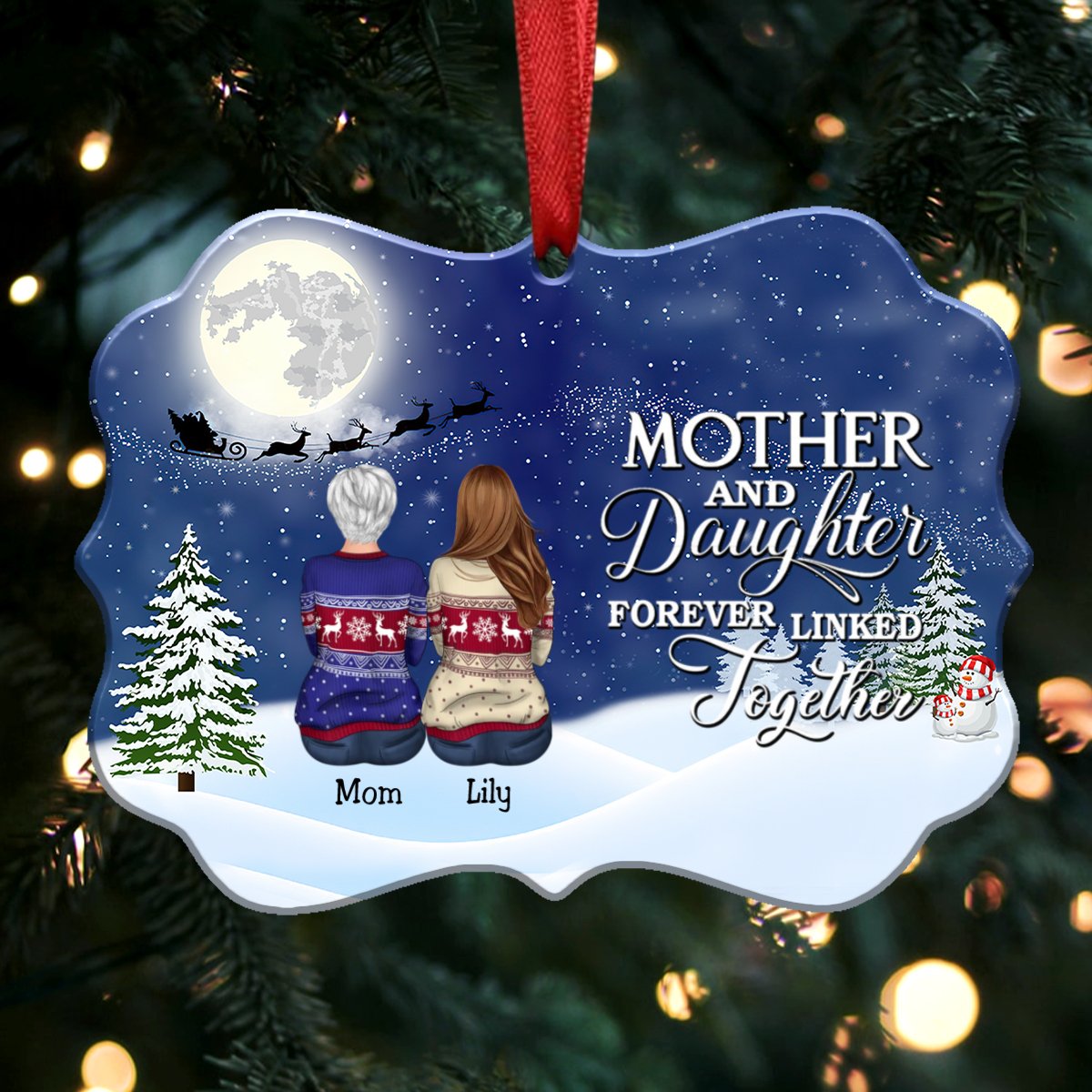 Christmas Ornament - Mother And Daughter Forever Linked Together - Personalized Christmas Ornament (Blue) - Makezbright Gifts