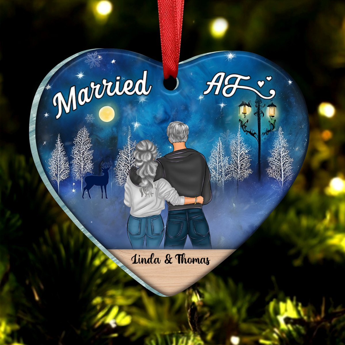 Couple - Christmas Couple Married AF - Personalized Heart Ornament - Makezbright Gifts